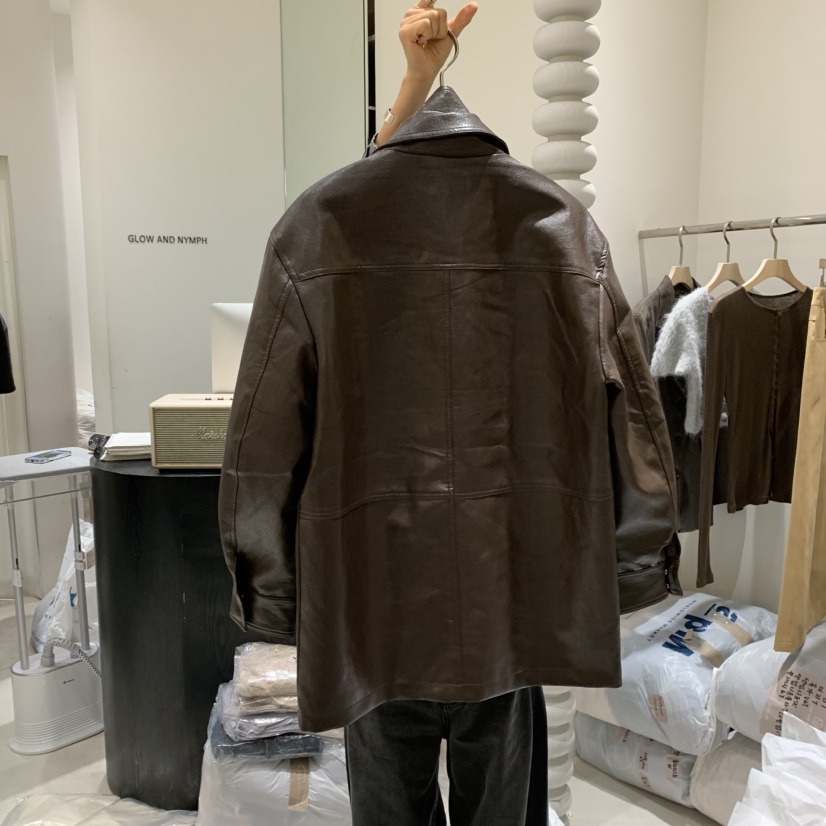 GLOW AND NYMPH韓國直郵㊣女士新品職業時尚夾克含腰帶皮革GLOW AND NYMPH夾克