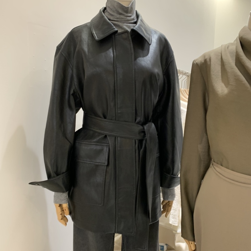 GLOW AND NYMPH韓國直郵㊣女士新品職業時尚夾克含腰帶皮革GLOW AND NYMPH夾克