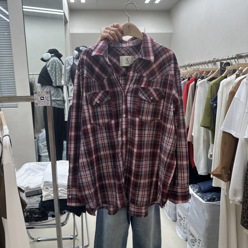 ASCEND東大門㊣直郵女士新品人氣休閑職業熱賣襯衫蕾絲衫格紋ASCEND襯衫/蕾絲衫