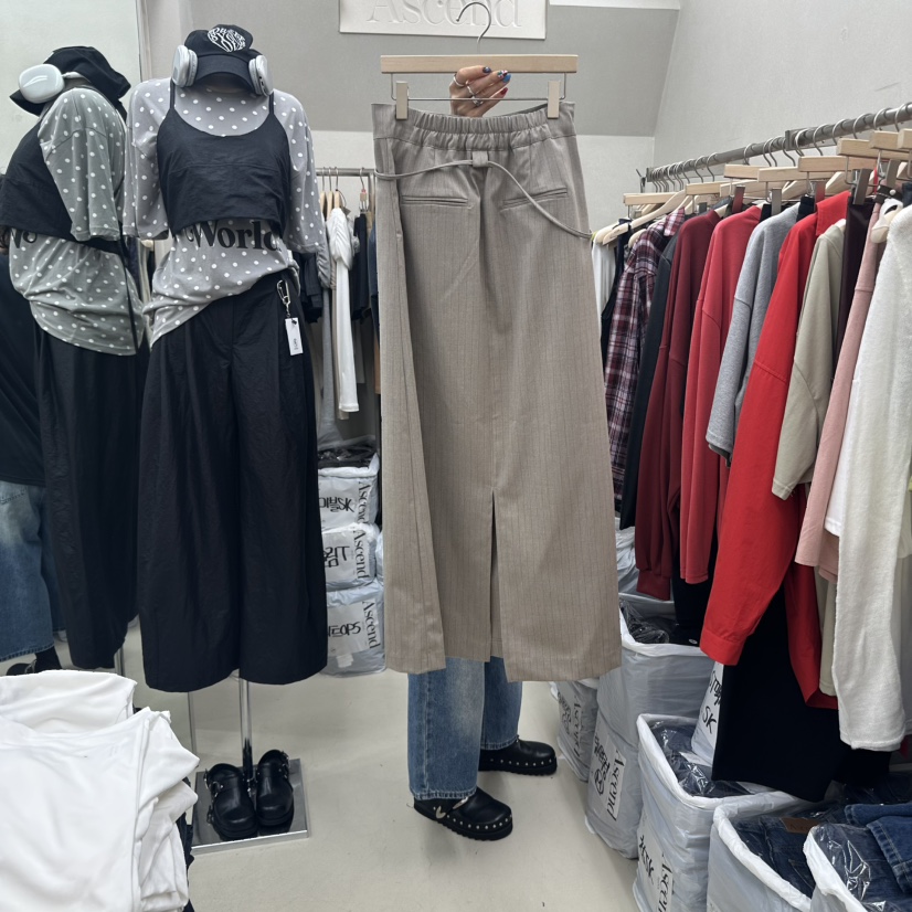 ASCEND韓國直郵㊣女士新品時尚休閑人氣推薦真品長裙含腰繩ASCEND長裙