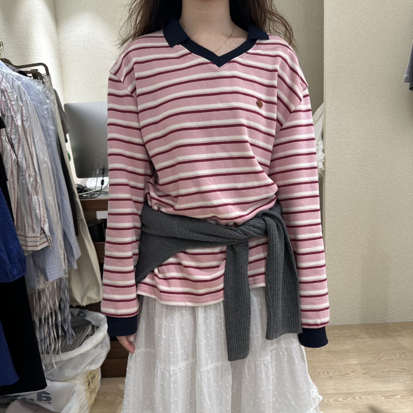 HOME GROUND韓國直郵㊣女裝新品人氣休閑推薦熱賣長袖T恤V領HOME GROUND長袖T恤