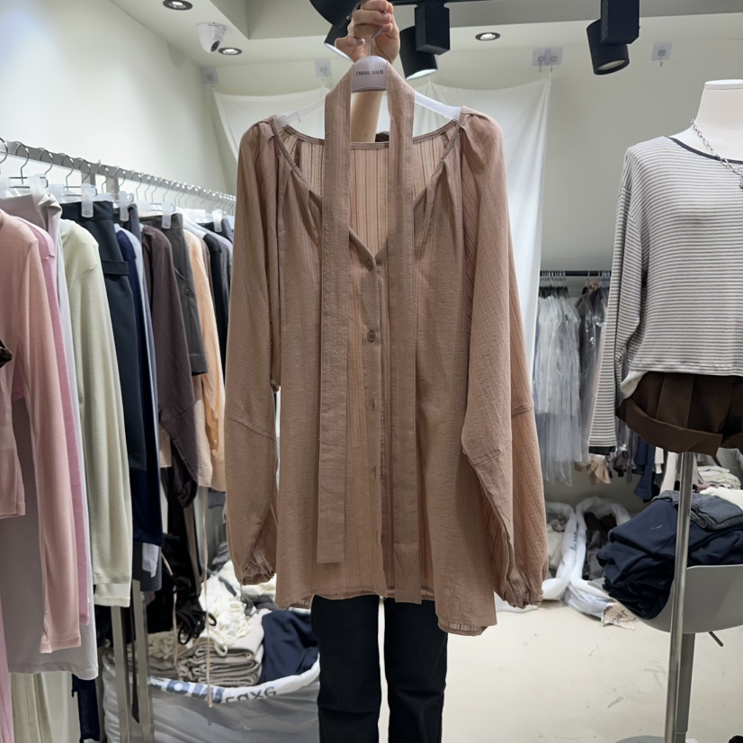 OWNS東大門㊣代購女裝新品熱賣真品推薦休閑襯衫蕾絲衫含腰帶OWNS襯衫/蕾絲衫