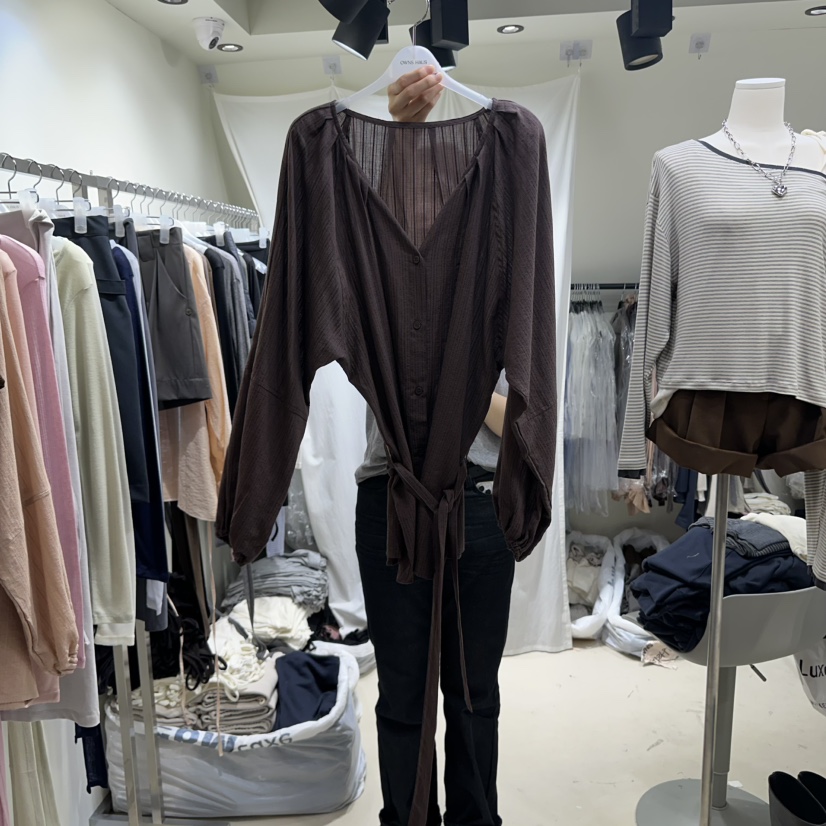 OWNS東大門㊣代購女裝新品熱賣真品推薦休閑襯衫蕾絲衫含腰帶OWNS襯衫/蕾絲衫圖色2