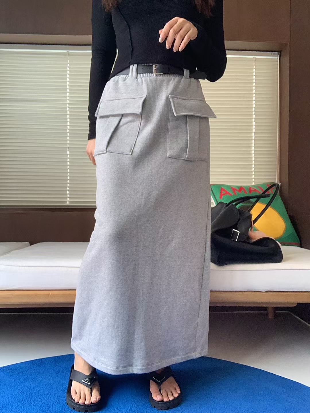 BLACK LINE東大門㊣實拍女士新品熱賣推薦真品職業長裙含腰帶BLACK LINE長裙