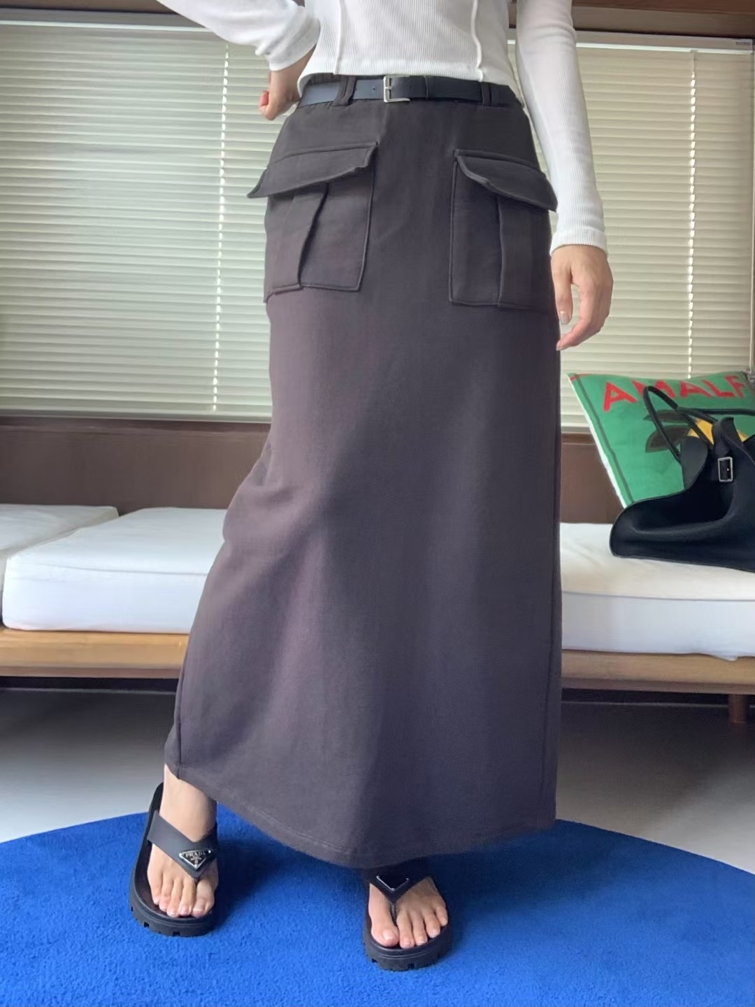 BLACK LINE東大門㊣實拍女士新品熱賣推薦真品職業長裙含腰帶BLACK LINE長裙圖色2