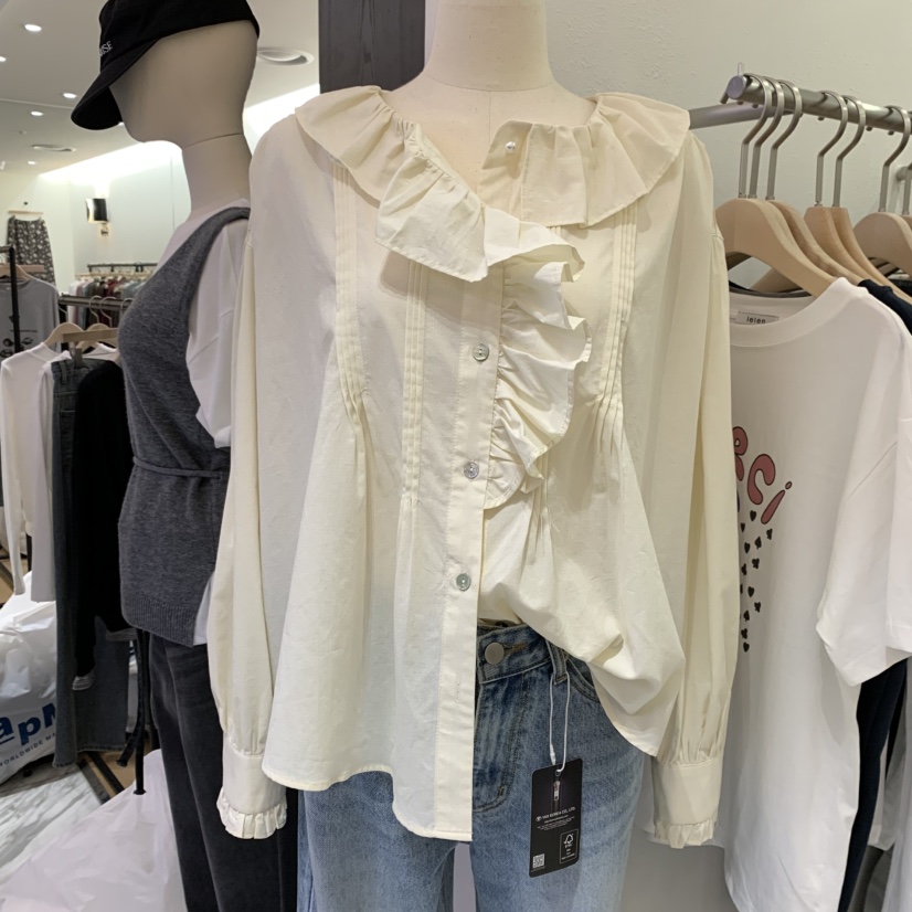 LELEN東大門㊣代購女士新品熱賣人氣時尚25秋冬襯衫蕾絲衫荷葉邊LELEN襯衫/蕾絲衫