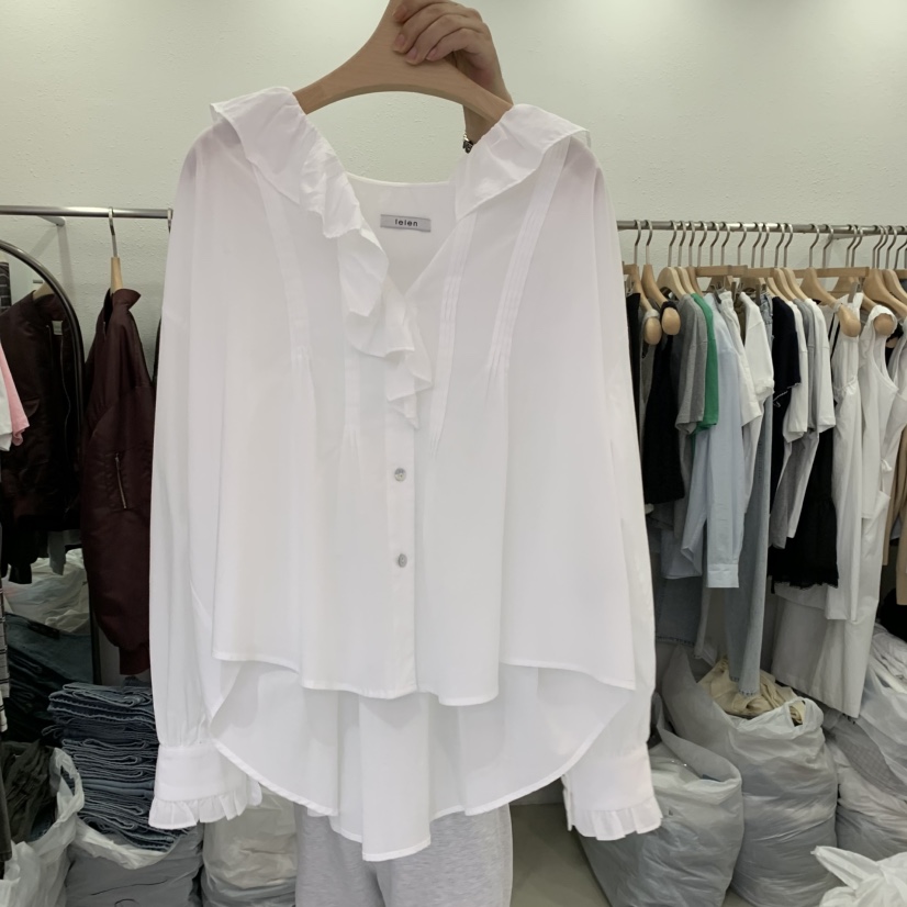 LELEN東大門㊣代購女士新品熱賣人氣時尚25秋冬襯衫蕾絲衫荷葉邊LELEN襯衫/蕾絲衫圖色2