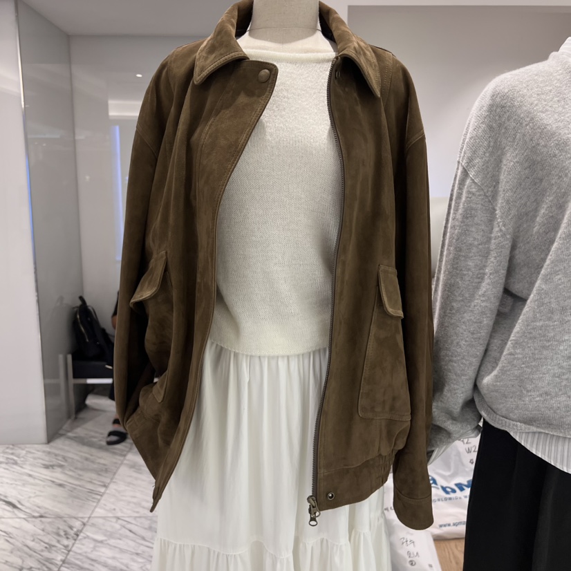 OURIN韓國直郵㊣女士新款真品時尚推薦夾克山羊絨面革不含內搭OURIN夾克圖色3