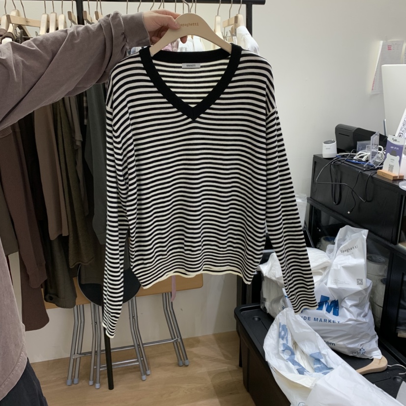 SPAGHETTI東大門㊣直郵女裝新品熱賣人氣時尚25秋冬長袖T恤V領spaghetti長袖T恤