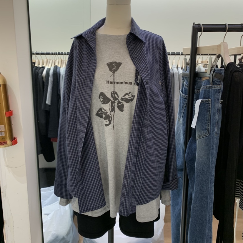 SPAGHETTI東大門㊣代購女士新品25秋冬襯衫蕾絲衫不含內搭格紋spaghetti襯衫/蕾絲衫圖色2