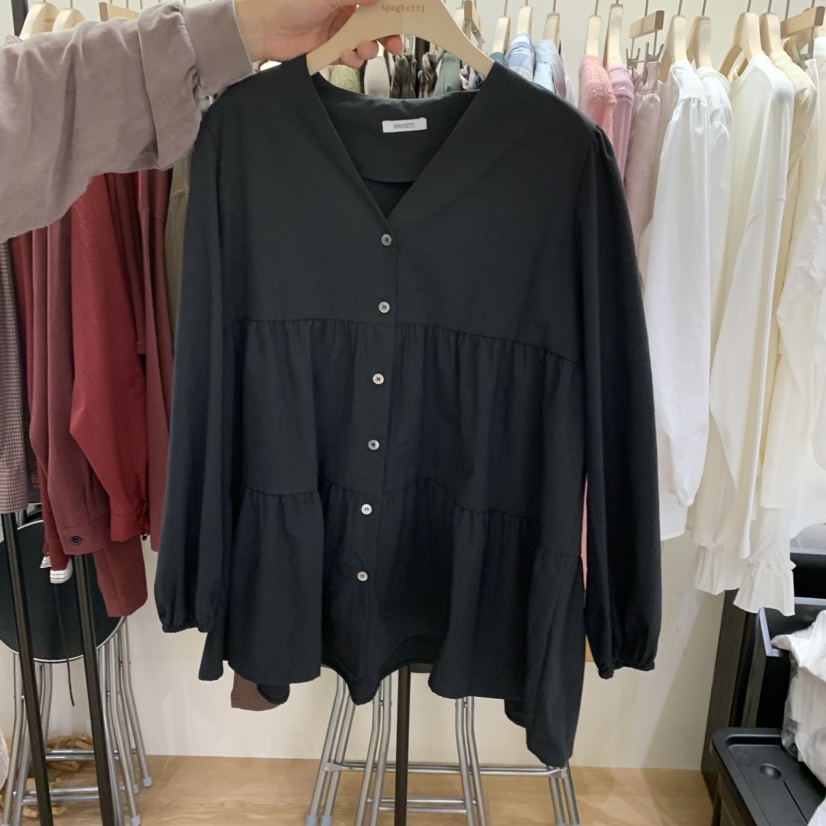 SPAGHETTI東大門㊣實拍女士新品休閑真品職業襯衫蕾絲衫V領spaghetti襯衫/蕾絲衫圖色3