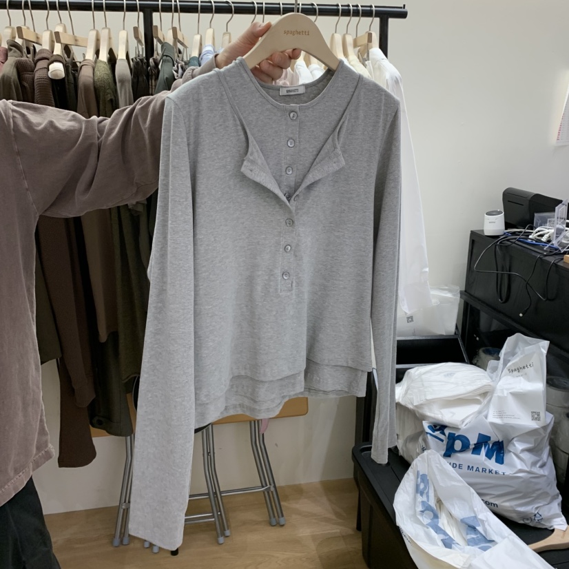 SPAGHETTI韓國直郵㊣女裝新品25秋冬休閑時尚長袖T恤假兩件spaghetti長袖T恤圖色2