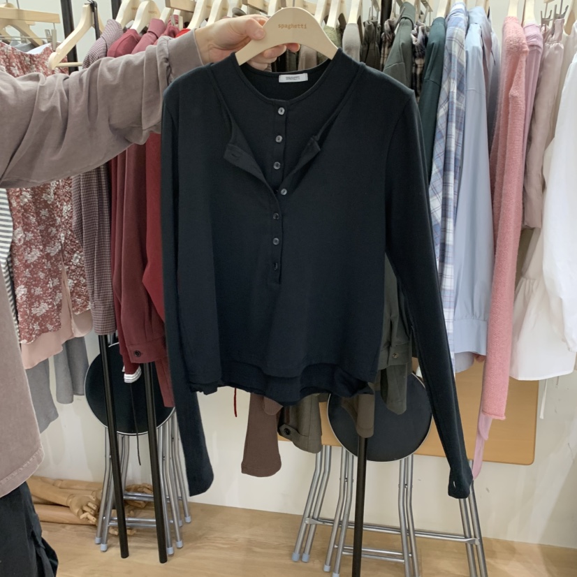 SPAGHETTI韓國直郵㊣女裝新品25秋冬休閑時尚長袖T恤假兩件spaghetti長袖T恤圖色3