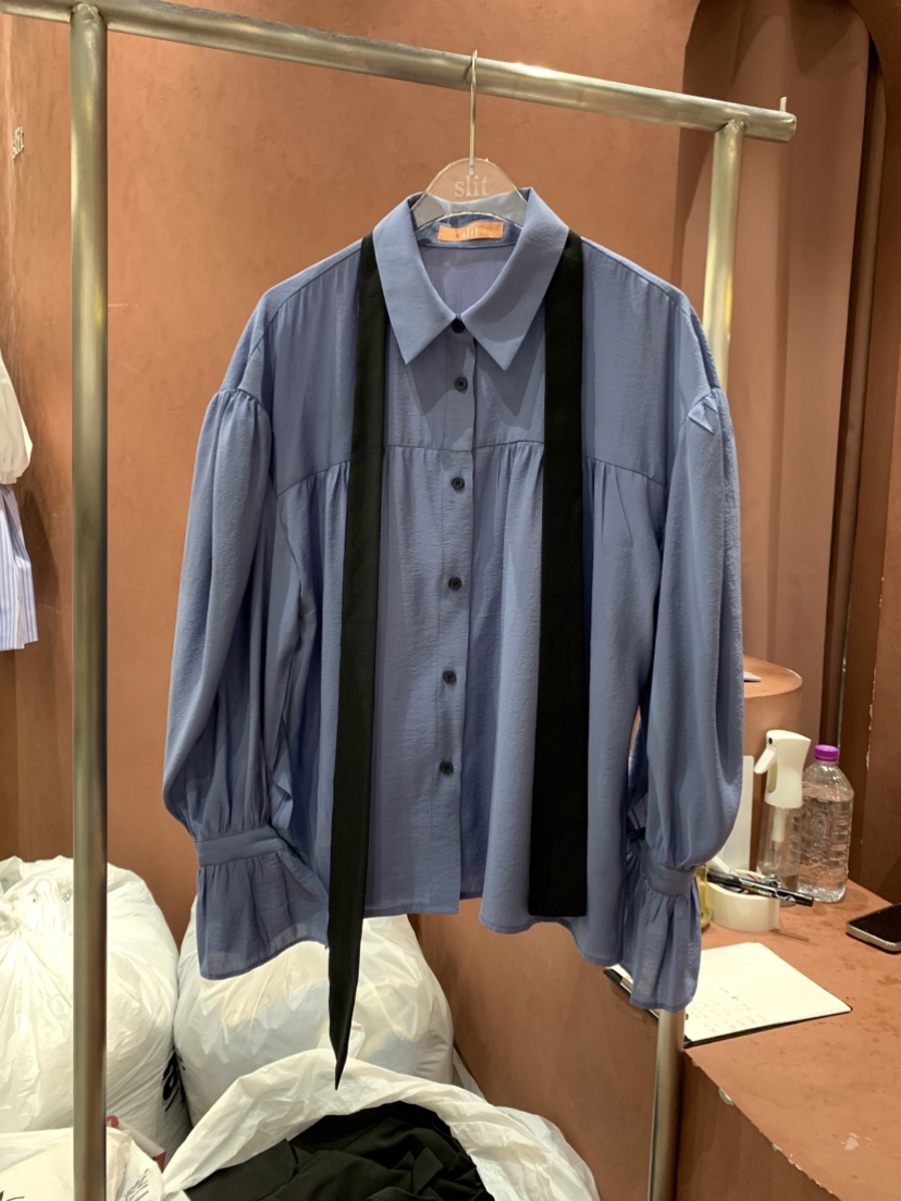 SLIT東大門㊣實拍女裝新品25秋冬熱賣時尚襯衫蕾絲衫含領帶SLIT襯衫/蕾絲衫