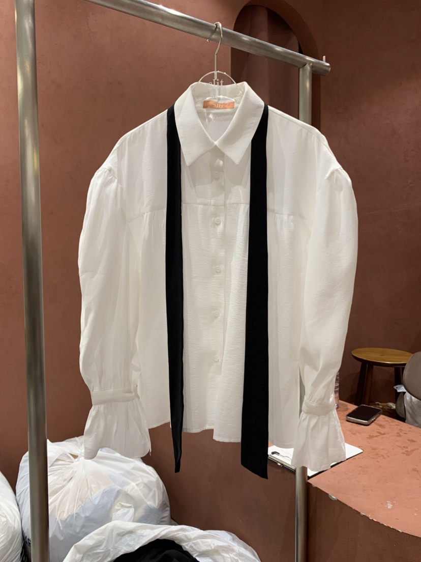 SLIT東大門㊣實拍女裝新品25秋冬熱賣時尚襯衫蕾絲衫含領帶SLIT襯衫/蕾絲衫圖色3