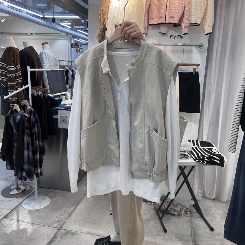 FLY FLY東大門㊣實拍女裝新款推薦休閑熱賣馬甲不含內搭口袋FLY FLY馬甲