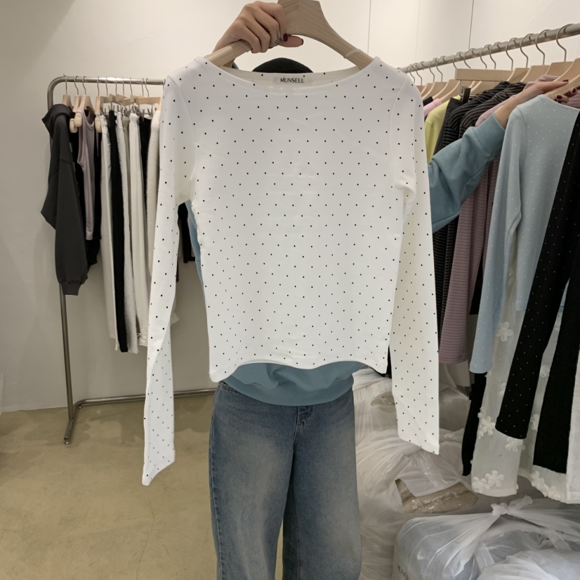 MUNSELL韓國代購㊣女士新品熱賣時尚真品職業休閑長袖T恤船領MUNSELL長袖T恤圖色2