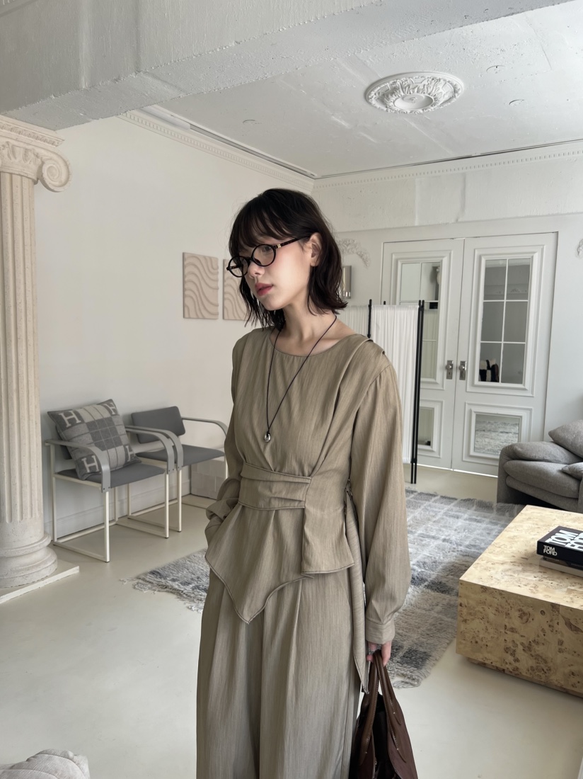 BOLD東大門㊣實拍女裝新品熱賣休閑推薦職業襯衫蕾絲衫含腰帶BOLD襯衫/蕾絲衫
