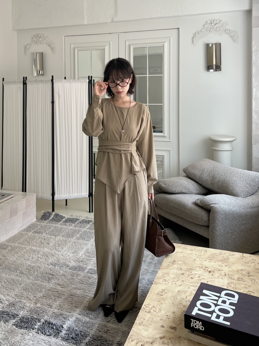 BOLD東大門㊣實拍女裝新品熱賣休閑推薦職業襯衫蕾絲衫含腰帶BOLD襯衫/蕾絲衫
