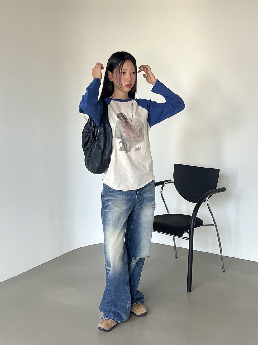 SUNDER MARKET韓國代購㊣女士新品人氣25秋冬職業休閑長袖T恤SUNDER MARKET長袖T恤