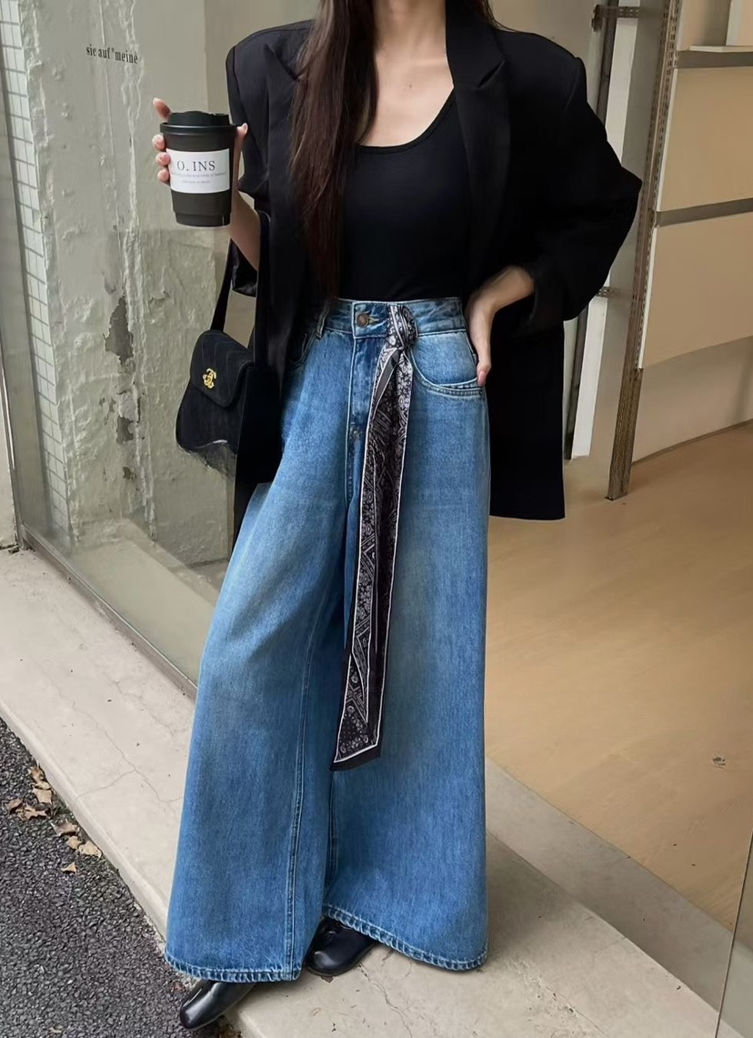 OLA東大門㊣實拍女裝新品真品25秋冬職業休閑牛仔褲不含絲巾mellor/OLA牛仔褲