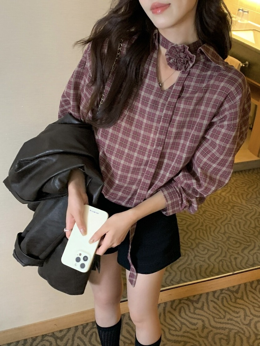 OLA東大門㊣代購女裝新品25秋冬熱賣時尚推薦襯衫蕾絲衫含脖帶mellor/OLA襯衫/蕾絲衫