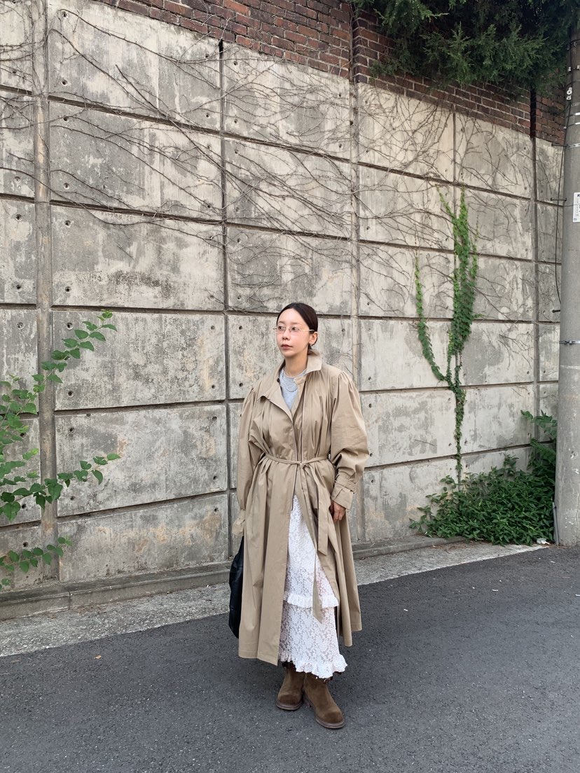 SUNDER MARKET韓國直郵㊣女裝新品熱賣職業長款風衣含腰帶SUNDER MARKET長款風衣