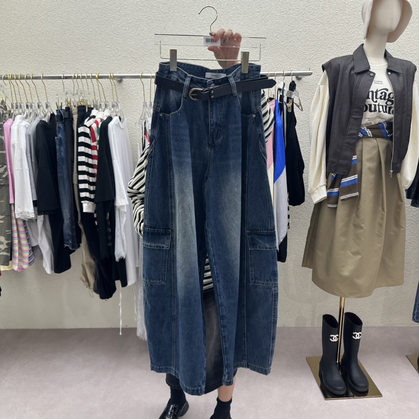 DRAWING東大門㊣代購女裝新款時尚人氣真品牛仔褲不含腰帶工裝DRAWING牛仔褲