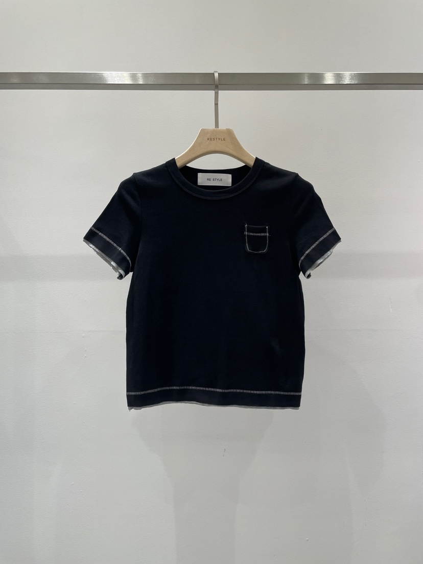 RE STYLE-Q東大門㊣直郵女士新品職業熱賣25秋冬人氣T恤口袋RE STYLET恤圖色3
