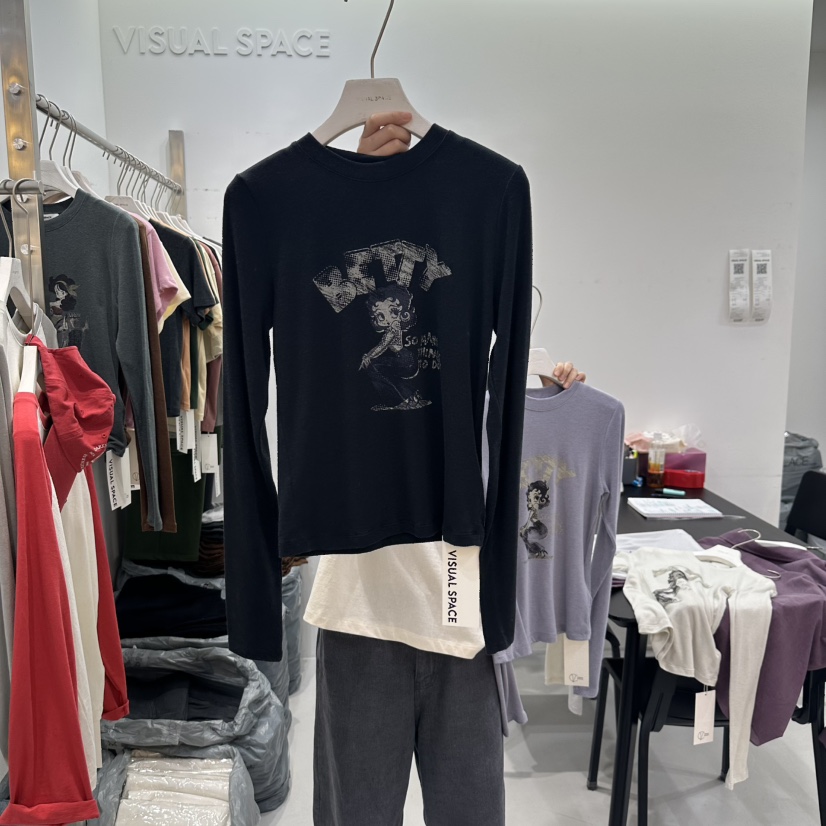 VISUAL SPACE東大門㊣實拍女士新品時尚25秋冬推薦長袖T恤VISUAL SPACE長袖T恤圖色3