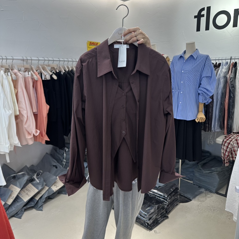 FLORAL韓國代購㊣女士新款25秋冬職業真品人氣襯衫蕾絲衫緊身FLORAL襯衫/蕾絲衫