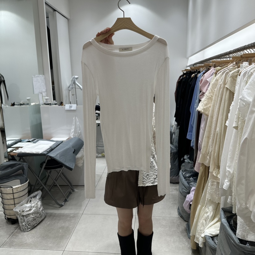 XPARTY東大門㊣直郵女士新品職業推薦休閑25秋冬長袖T恤透明XPARTY長袖T恤