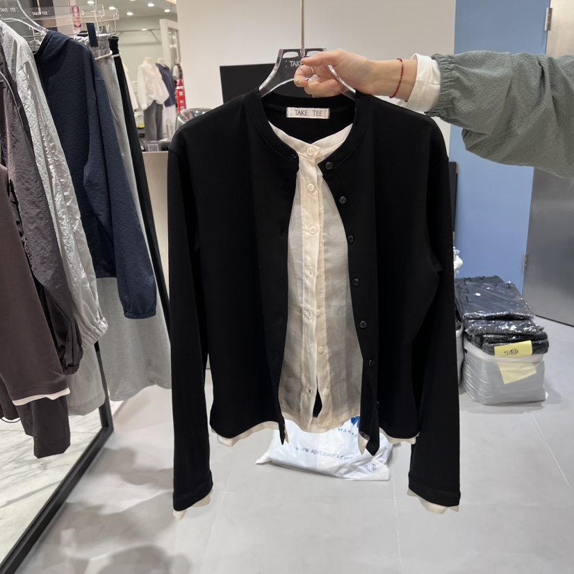 TAKE TEE韓國代購㊣女士新品時尚人氣推薦長袖T恤假兩件開衫TAKE TEE長袖T恤