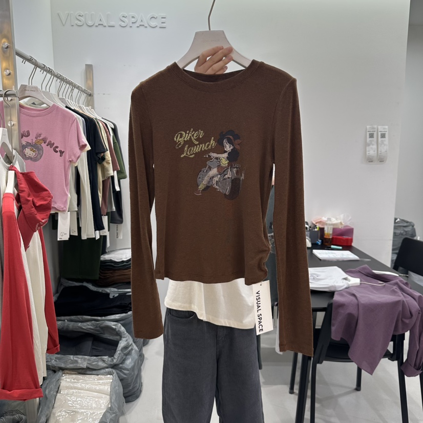 VISUAL SPACE韓國代購㊣女裝新品時尚職業熱賣休閑長袖T恤VISUAL SPACE長袖T恤圖色3