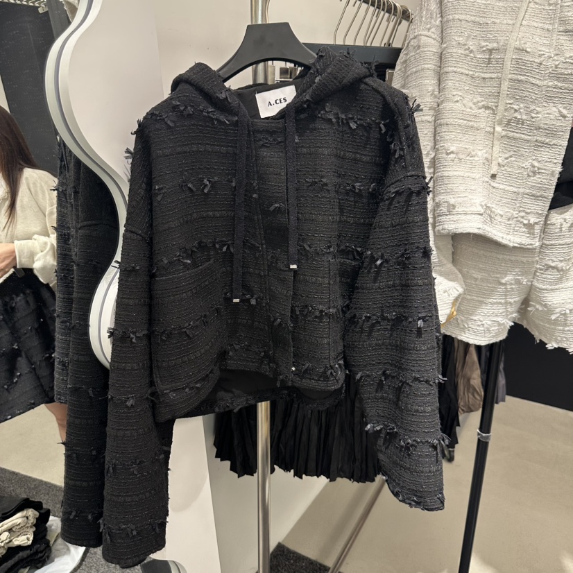 A.CES東大門㊣直郵女士新品推薦真品熱賣人氣夾克粗花呢兜帽A.CES夾克圖色2