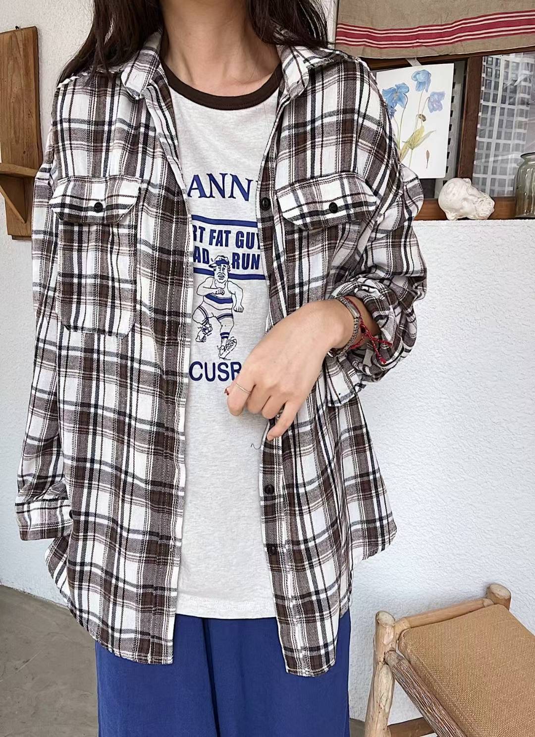 LAGRASS東大門㊣代購女裝新款時尚襯衫蕾絲衫不含內搭格紋特價LAGRASS襯衫/蕾絲衫