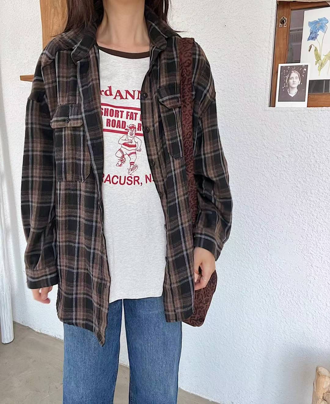 LAGRASS東大門㊣代購女裝新款時尚襯衫蕾絲衫不含內搭格紋特價LAGRASS襯衫/蕾絲衫圖色2
