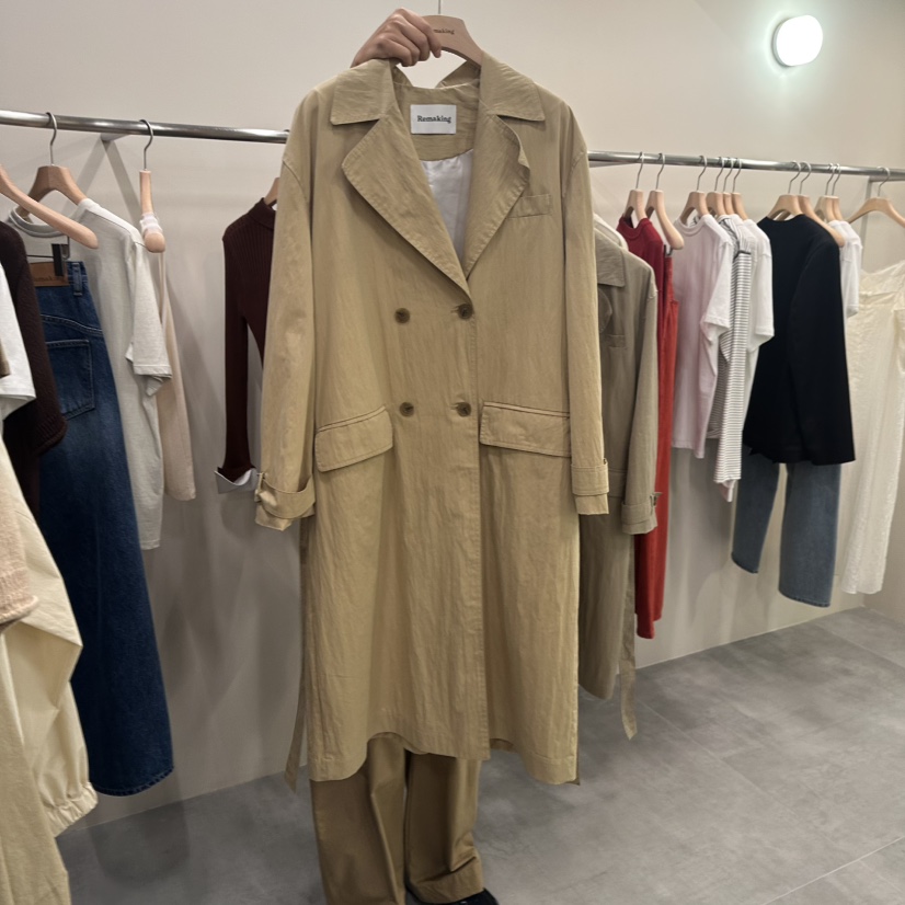 URBANSTORY/REMAKING東大門㊣代購女士新品25秋冬長款風衣含腰帶Remaking/URBANSTORY長款風衣