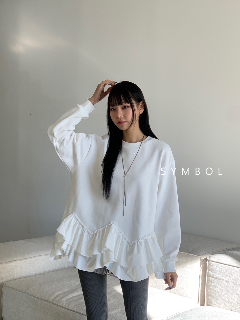 SYMBOL韓國直郵㊣女士新品時尚人氣熱賣25秋冬長袖T恤荷葉邊SYMBOL長袖T恤