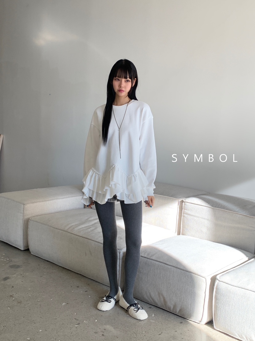 SYMBOL韓國直郵㊣女士新品時尚人氣熱賣25秋冬長袖T恤荷葉邊SYMBOL長袖T恤