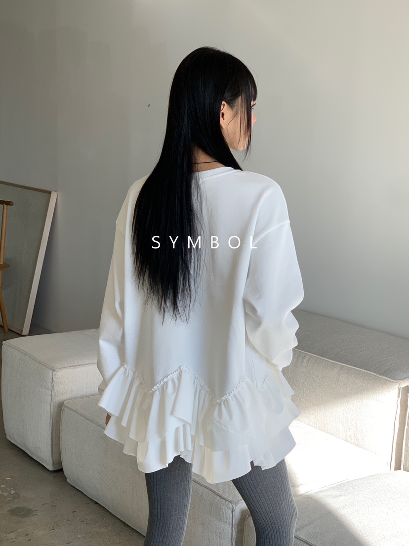 SYMBOL韓國直郵㊣女士新品時尚人氣熱賣25秋冬長袖T恤荷葉邊SYMBOL長袖T恤