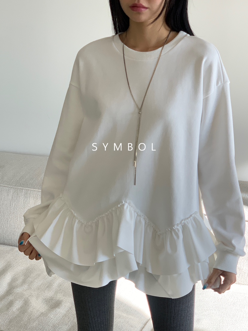 SYMBOL韓國直郵㊣女士新品時尚人氣熱賣25秋冬長袖T恤荷葉邊SYMBOL長袖T恤