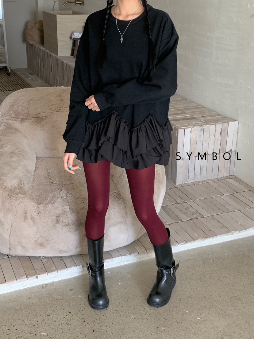 SYMBOL韓國直郵㊣女士新品時尚人氣熱賣25秋冬長袖T恤荷葉邊SYMBOL長袖T恤