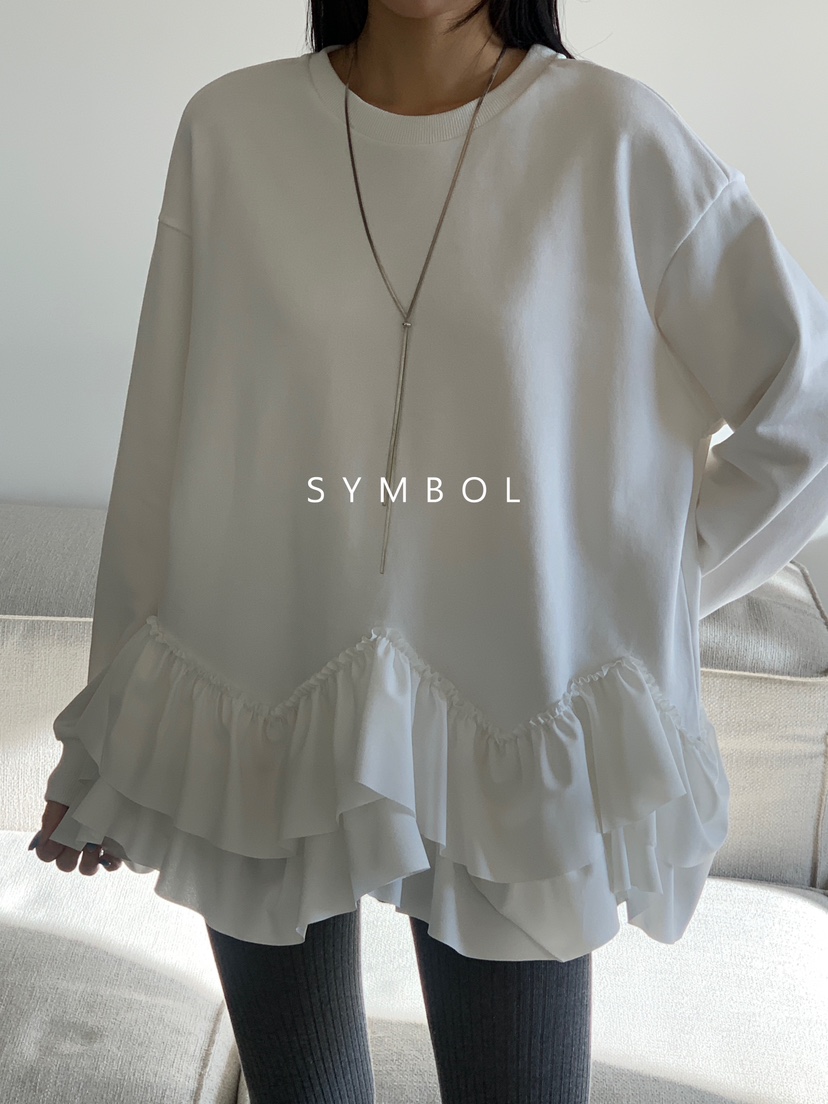 SYMBOL韓國直郵㊣女士新品時尚人氣熱賣25秋冬長袖T恤荷葉邊SYMBOL長袖T恤圖色1