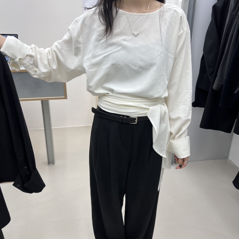 STAINLESS韓國代購㊣女士新品人氣職業時尚襯衫蕾絲衫含腰帶STAINLESS襯衫/蕾絲衫圖色1