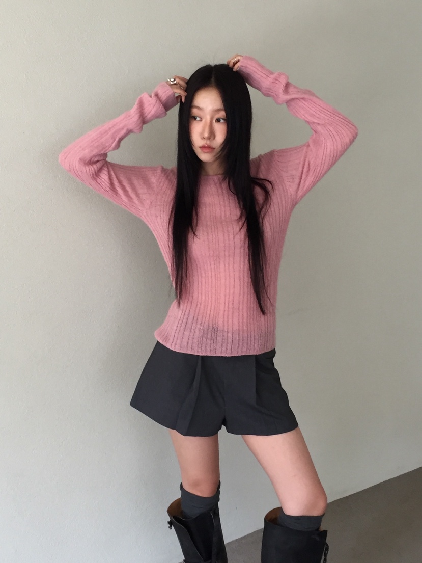 LOVE MOMENT東大門㊣代購女士新款真品休閑針織衫馬海毛羅紋LOVE MOMENT針織衫