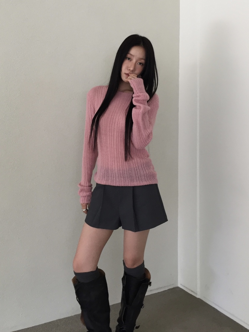LOVE MOMENT東大門㊣代購女士新款真品休閑針織衫馬海毛羅紋LOVE MOMENT針織衫