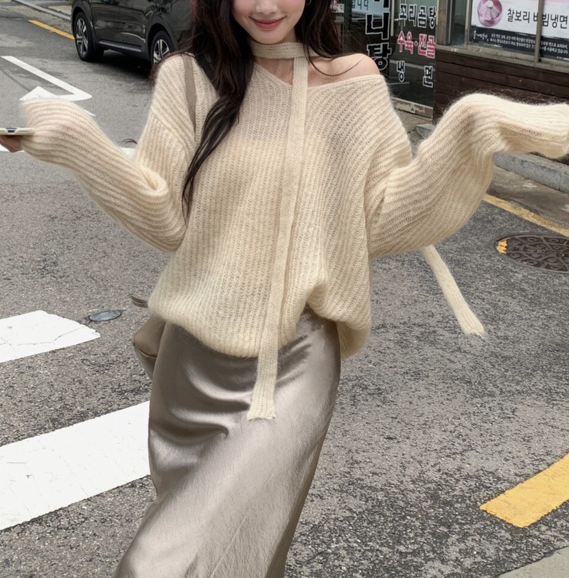 OLA東大門㊣實拍女裝新品真品推薦職業休閑人氣針織衫含脖帶mellor/OLA針織衫