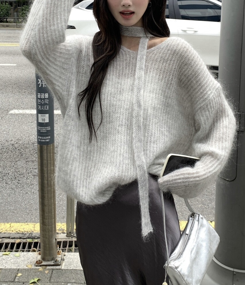 OLA東大門㊣實拍女裝新品真品推薦職業休閑人氣針織衫含脖帶mellor/OLA針織衫