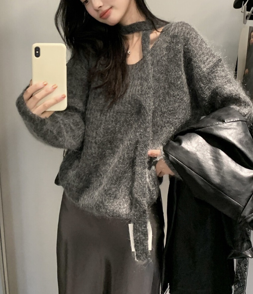 OLA東大門㊣實拍女裝新品真品推薦職業休閑人氣針織衫含脖帶mellor/OLA針織衫